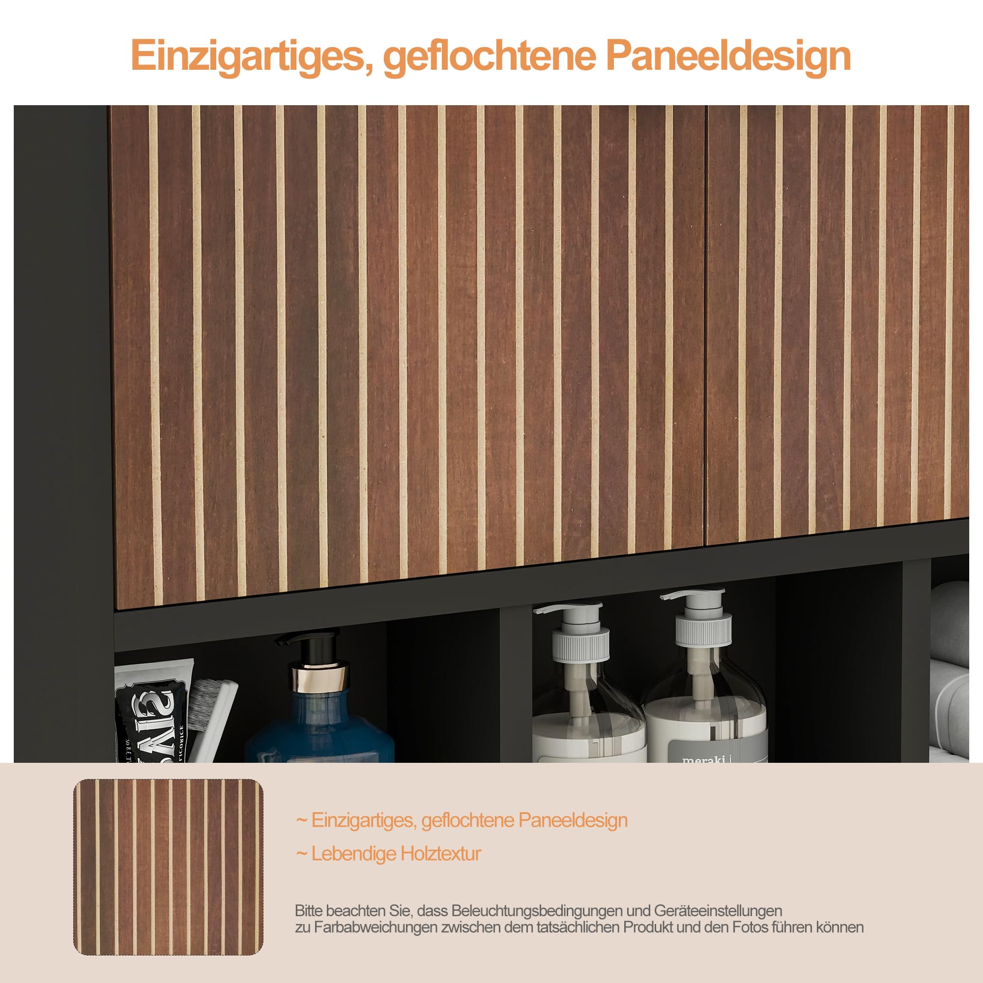 Hängeschrank bad, Badezimmerschrank hängend,Medizinschrank,Medikamentenschrank,Zweitüriger Holz schrank badezimmer,Badschrank mit verstellbaren Böden und offenen Fächern,13 x 56 x 58 cm,Schwarz