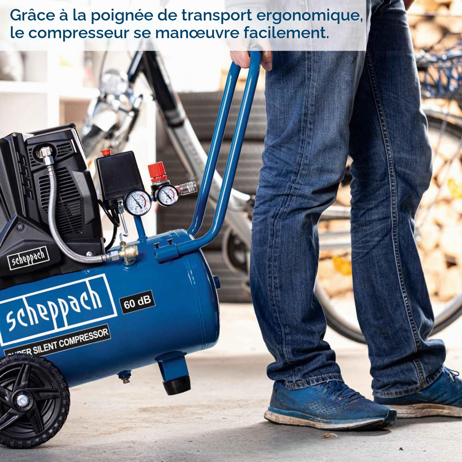 Scheppach Compresseur Bicylindre Super Silencieux HC25Si | 1100W | Cuve 24L