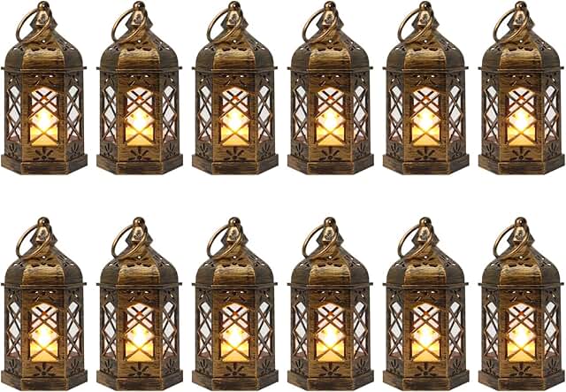 LLQ Mini Lantern with LED Candle, 12PCS Small Lanterns Decorative Indoor...