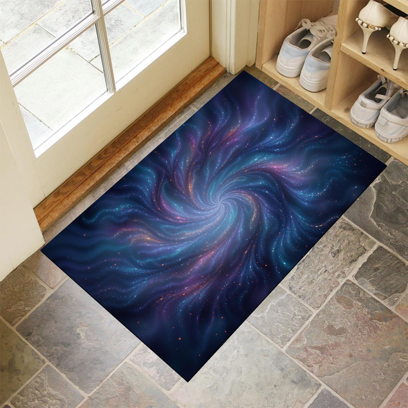 Tapis d'entrée intérieur bleu foncé 50x80cm paillasson fin de cuisine