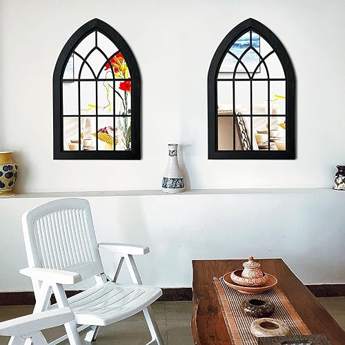 Miniatura 4 de Espejo de pared con marco de madera para ventana, 2 piezas, espejo rústico de granja, espejo de entrada con marco de madera para sala de estar,