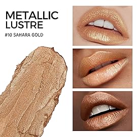 Anglicolor Glitter Gold Lipstick,High Impact Lipcolor Moisturizing Creamy Formula Smooth and Non-Sticky,Metallic Lipstick For Women,Full-Coverage Lip Color(10 SAHARA GOLD, 4g)