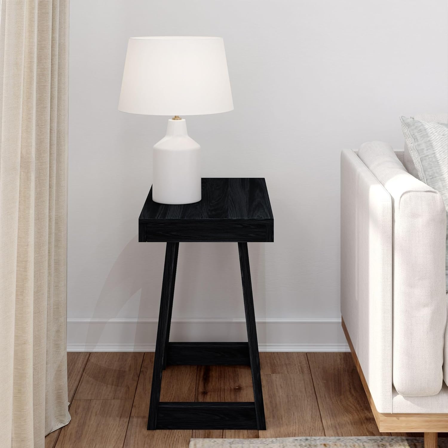 Plank+Beam Classic Rectangular Side Table, 25", Slim Side Table for Living Room, Narrow Nightstand for Small Spaces, Wood End Table for Bedroom, Black Wirebrush