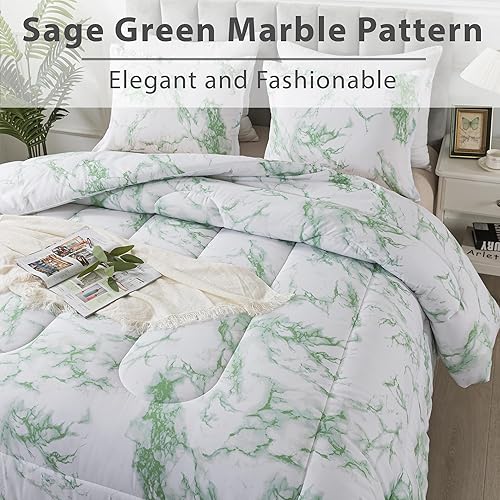 Miniatura 4 de Litanika Edredón de mármol verde salvia King (104 x 90 pulgadas), 3 piezas (1 edredón de mármol y 2 fundas de almohada), juego de ropa de cama de