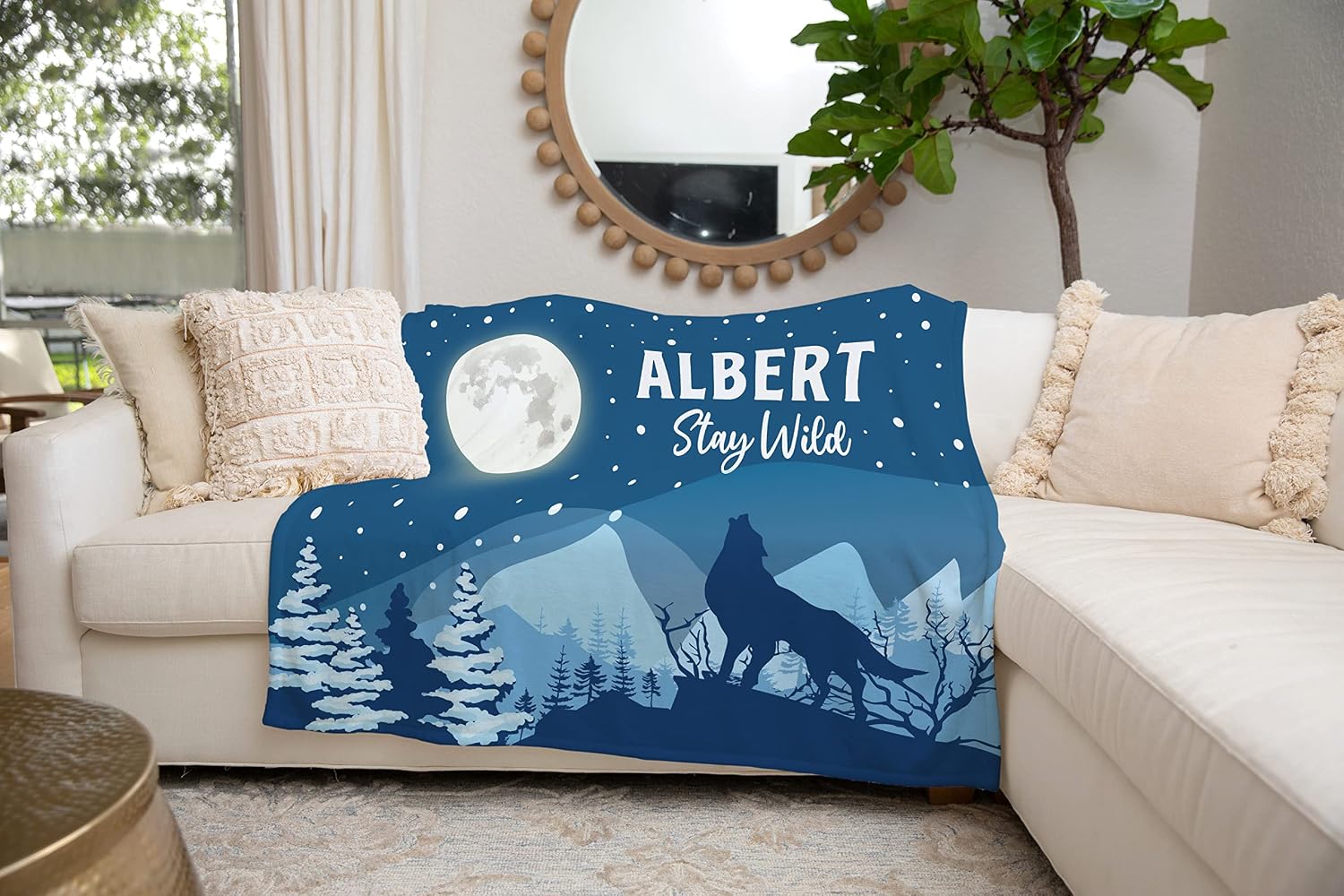 TEEAMORE Custom Baby Throw Blanket Stay Wild Jungle Animal Silhouette Add Your Text Baby Girl Boy Blankets with Name Winter Decorations for Home (50X60)