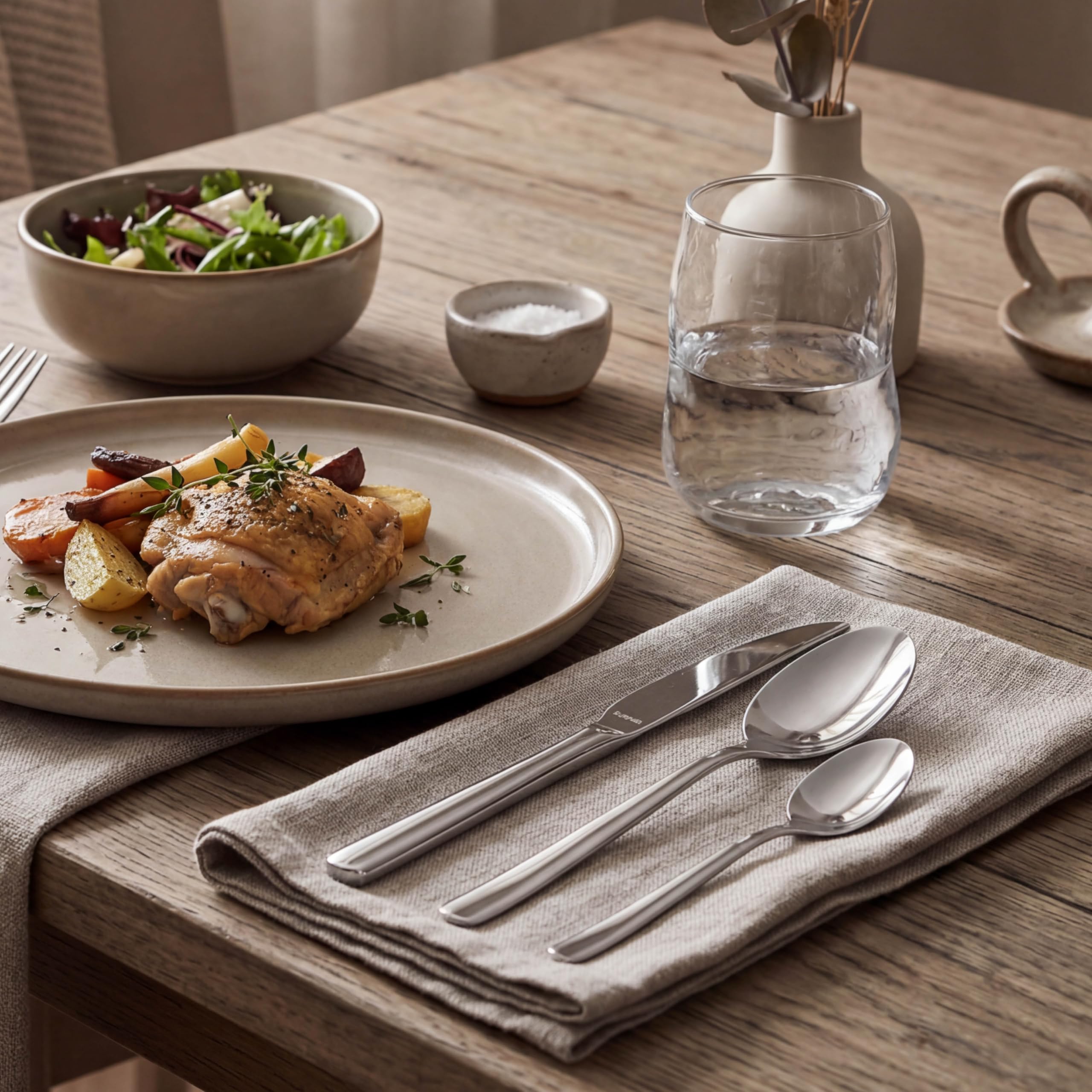 Kuppels Lana Besteck Set 12 Personen, 60-teilig - Silber | Besteckset, 18/10 Rostfrei Edelstahl, Messer, Gabeln, Löffel, Dessertgabeln und Kaffeelöffel, Cutlery Set