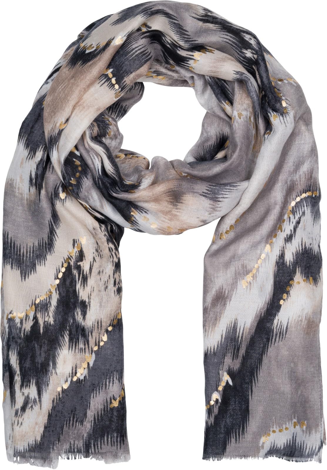 styleBREAKER Women's Scarf Waterfall Gradient Pattern with Metallic Details, Lightweight Large Shawl with Short Fringes 01016227, Colour:Black-Grey