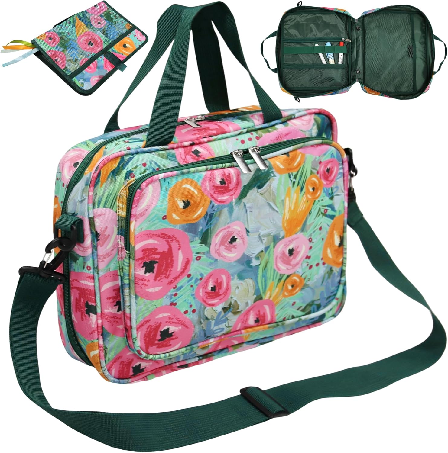 Bible Cover, Large Bible Bag Floral with Shoulder Strap, Journaling Supplies Carrier, Christian Gifts for Women