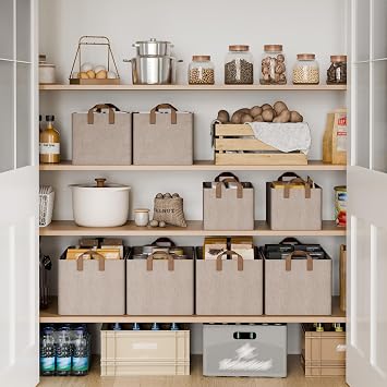StorageWorks Foldable Storage Baskets for Shelves, Brown and Beige, 2-Pack