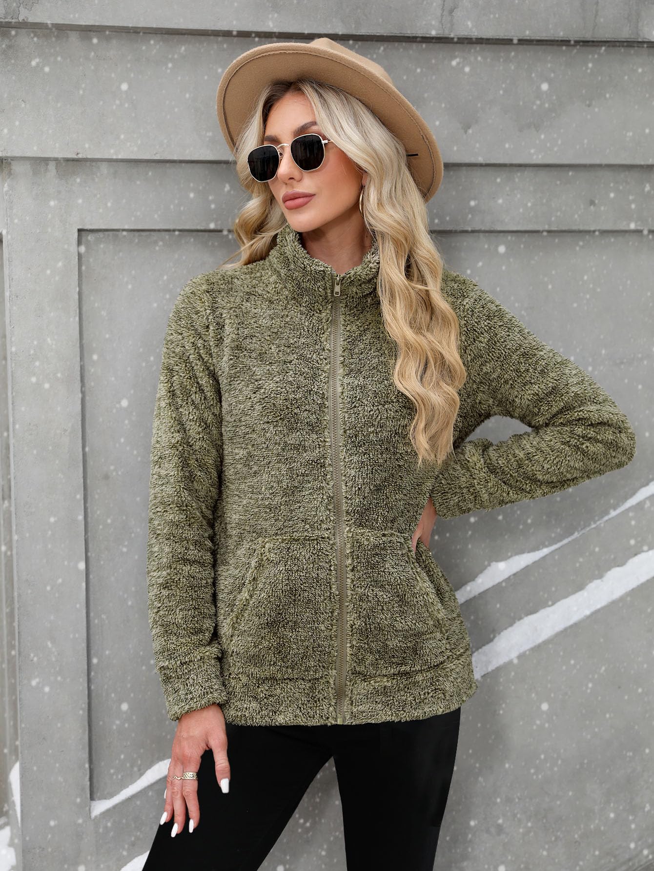 BesserBay Veste d'hiver chaude en polaire à col montant pour femme avec fermeture éclair intégrale S-XXL