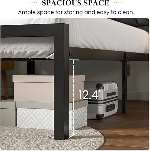 Miniatura 6 de SHA CERLIN Base de cama de metal tamaño Queen con cabecera tapizada de cuero, diseño geométrico lineal, plataforma de soporte de listones de metal