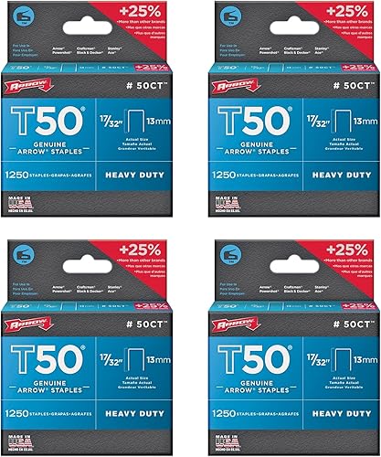 Arrow Sujetador de 17/32 pulgadas de largo x 3/8 pulgadas de ancho con corona plana de acero galvanizado grapas resistentes 18 Ga. 1250 pk