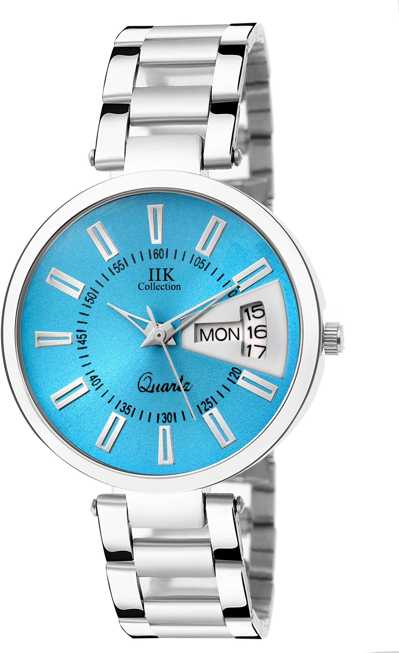 Round Dial Stainless Steel Bracelet Chain Analogue Day & Date Functioning Watch for Women and Girls