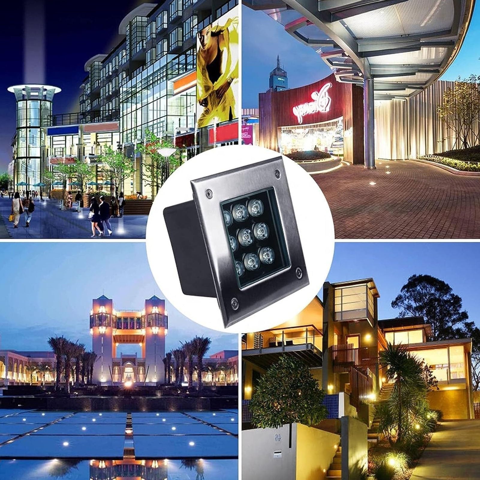 Kwadratowy reflektor LED do ogrodu - zewnętrzna lampa wpuszczana, wodoodporna IP67, oświetlenie ścienne i podłogowe niskiego napięcia 12 V (zimne białe światło, 9 W)