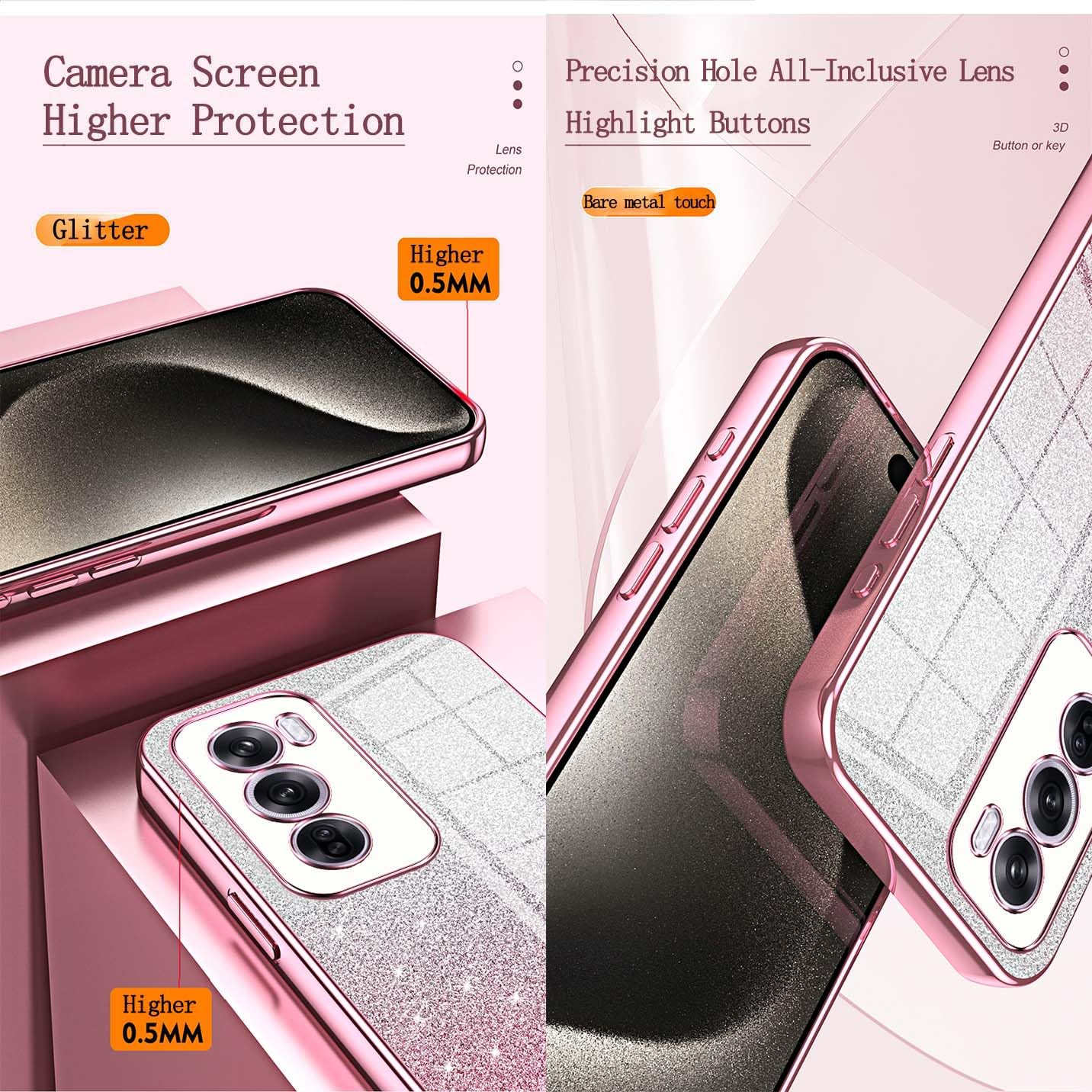 GOGME Cover Per OPPO Reno 12 Pro 5G – Custodia Silicone TPU Morbida, Colore Gradiente Rosa/Verde, Antiurto - 4