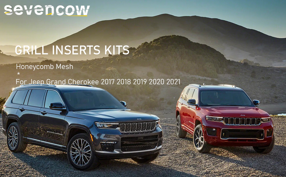Grill Inserts Rings Covers For Jeep Grand Cherokee 2017 2018 2019 2020 2021 Honeycomb Grill Mesh Exterior Accessories Cover Overlay Kit,Not Fit SRT, Trackhawk, or 2021 Grand Cherokee L Models(Black)