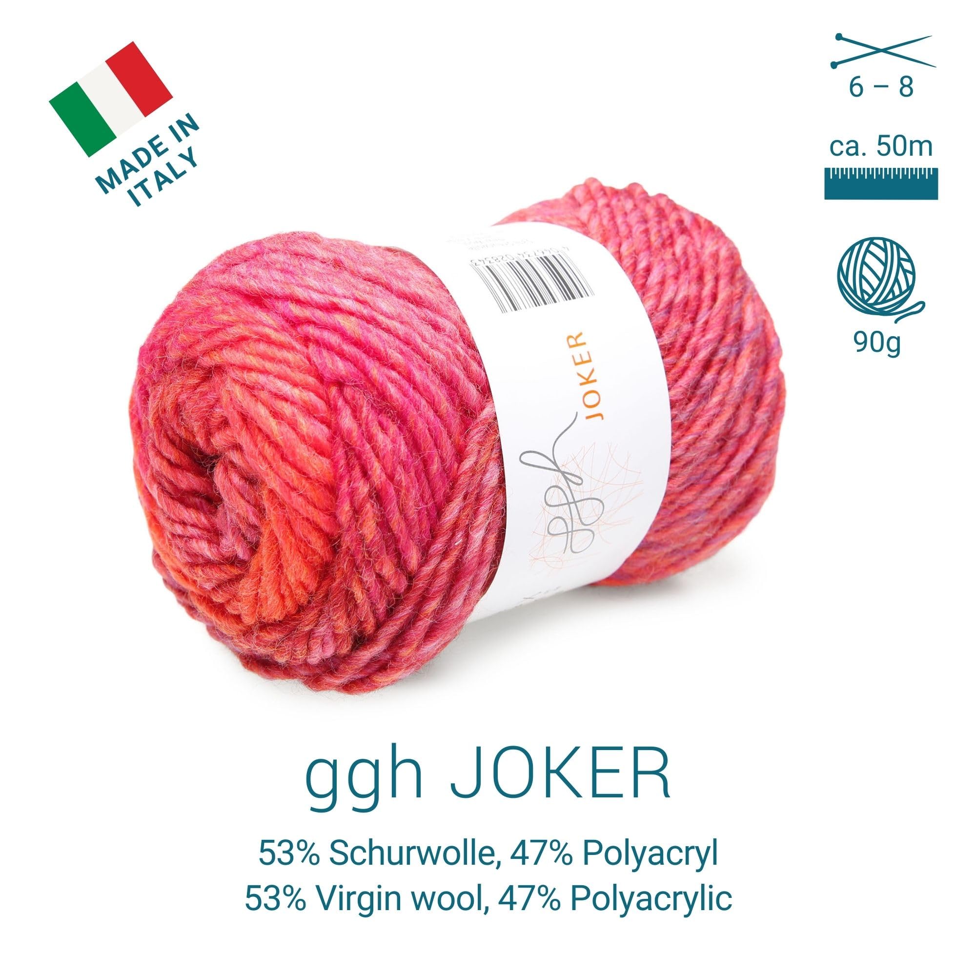 ggh Joker Box - 6 Knäuel - Schurwolle Mischung mit Farbverlauf - Wolle zum Stricken oder Häkeln Farbe 030 - Rot-Lila meliert