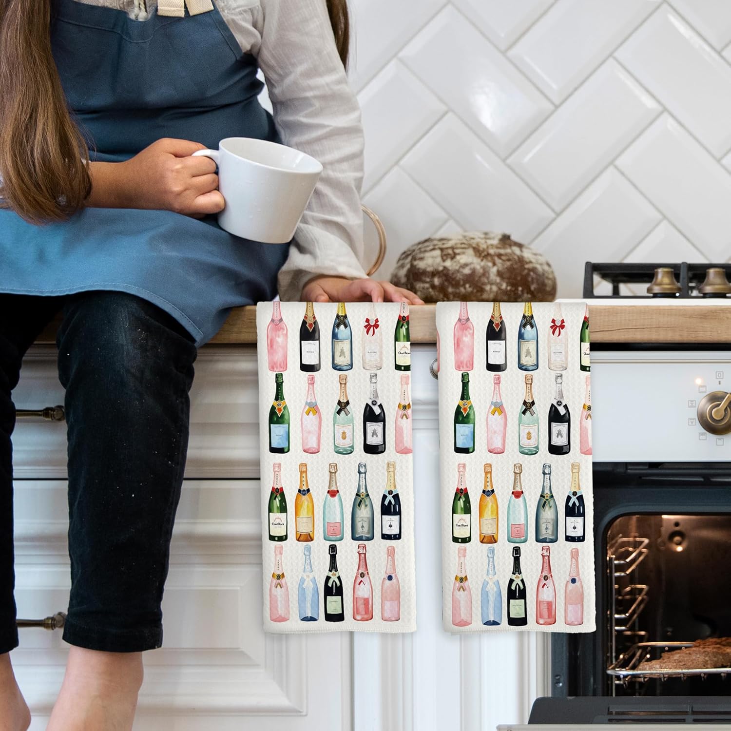 Champagne Lover Gifts Kitchen Towels Set of 2, Champagne Accessories Bar Bathroom Decor, Trendy Alcohol Bottles Cocktail Gift Bachelorettes Decorative Tea Towels Dish Towels 16x24 Inch - Image 3