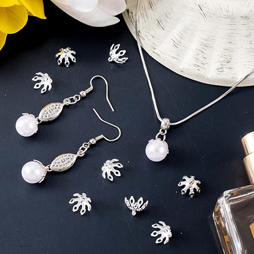 Miniatura 2 de ANCIRS Paquete de 100 tapas de cuentas de flores para hallazgos de joyería tapa de cuentas de campana de 7 puntas con bucles para manualidades