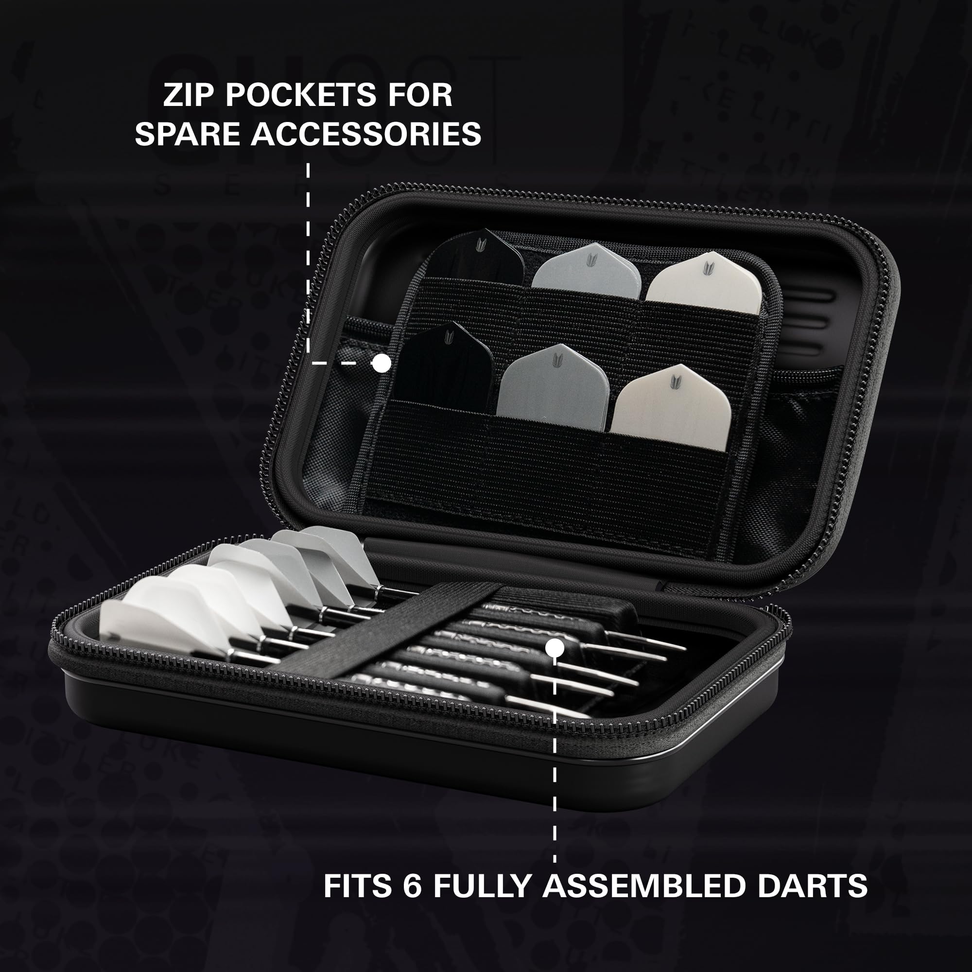 Target Darts Luke Littler Ghost Series XL Takoma Portafoglio – Freccettes Custodia, Nero/Bianco Storage Cases, “The Nuke” Cerniera Holder, Professionale Accessori – Holds 6 Fully Assemblato