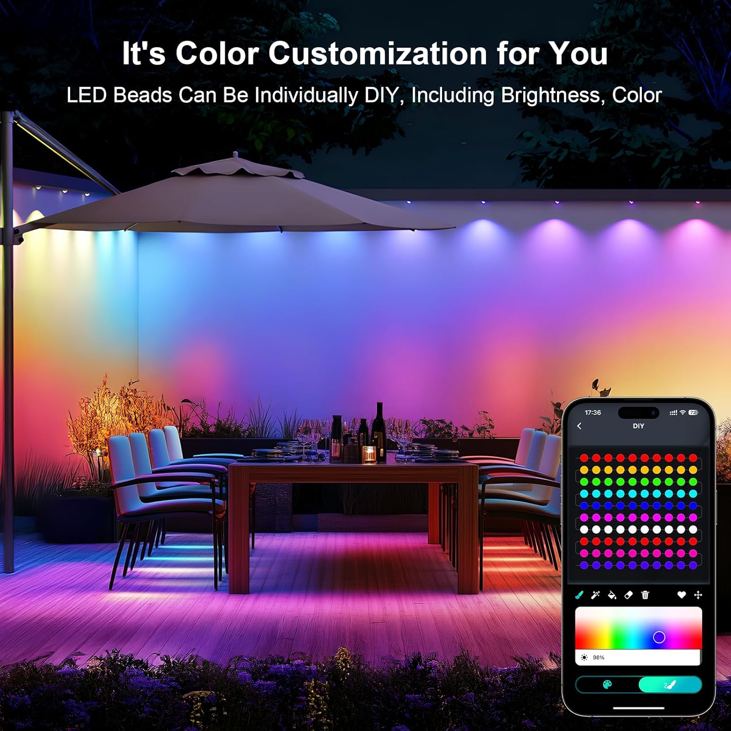 Permanent Outdoor Lights 200FT, Smart RGB+IC Eave Lights with Remote APP Control, DIY LED Color Individual, White & Colorful Christmas String Light, IP67 Waterproof for House Outside Decor