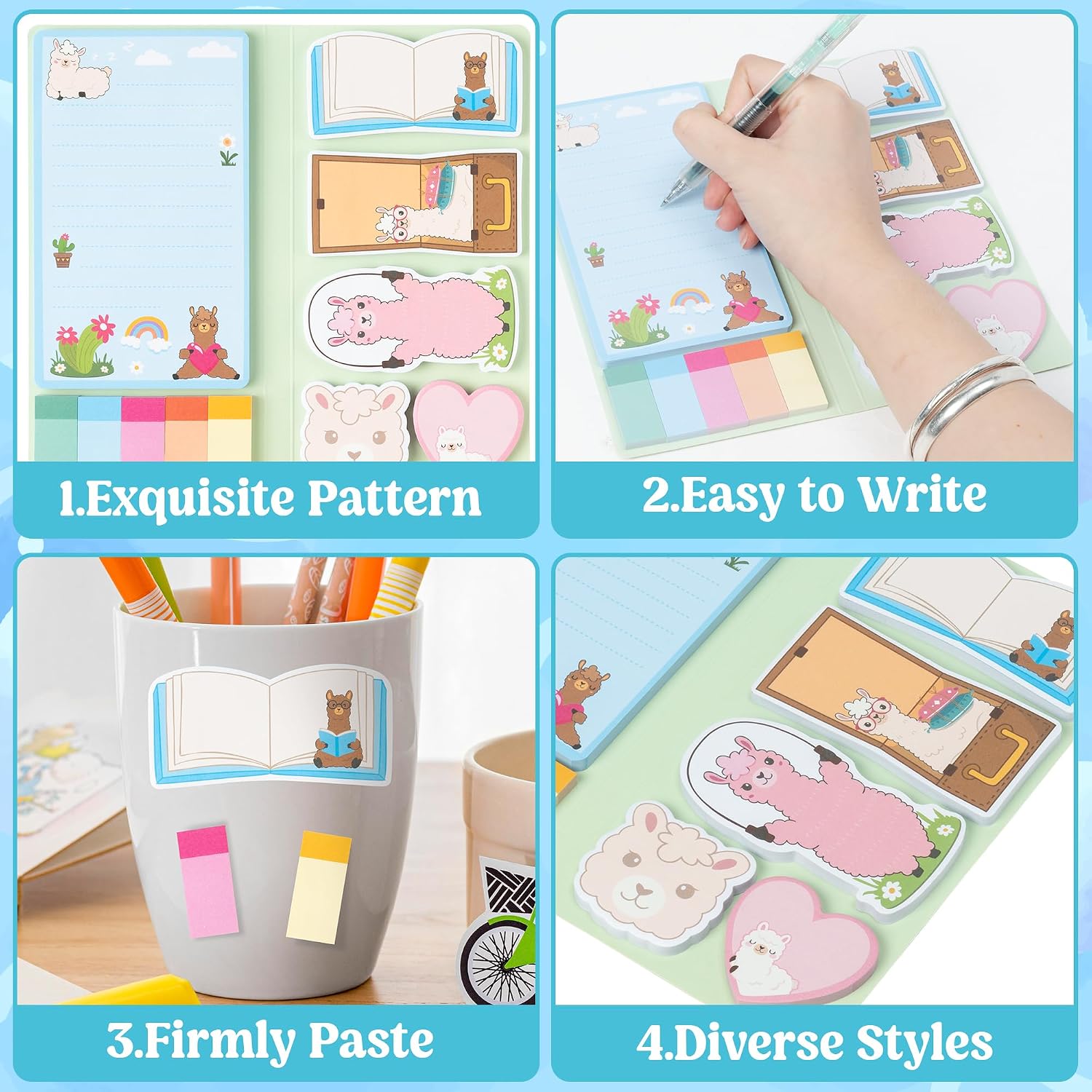 B1ykin Sticky Notes Set - 550 Sheets Memo Writing Pad Amazing Alpaca Design image 3