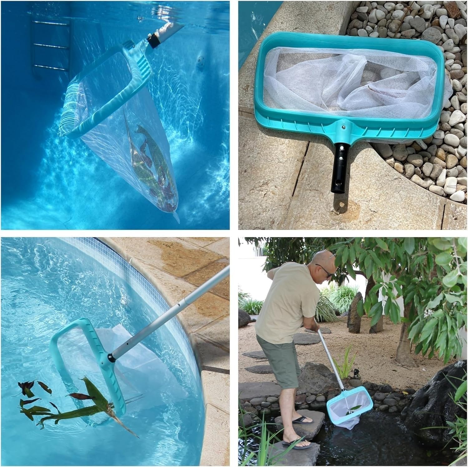 Pool Kescher Feinmaschiges Wasserreinigungsnetz Tiefer Skimmer für Schwimmteich Spa Brunnen Aquarium Leicht Verstellbar Schmutz Blatt Reinigungswerkzeug Schaufel