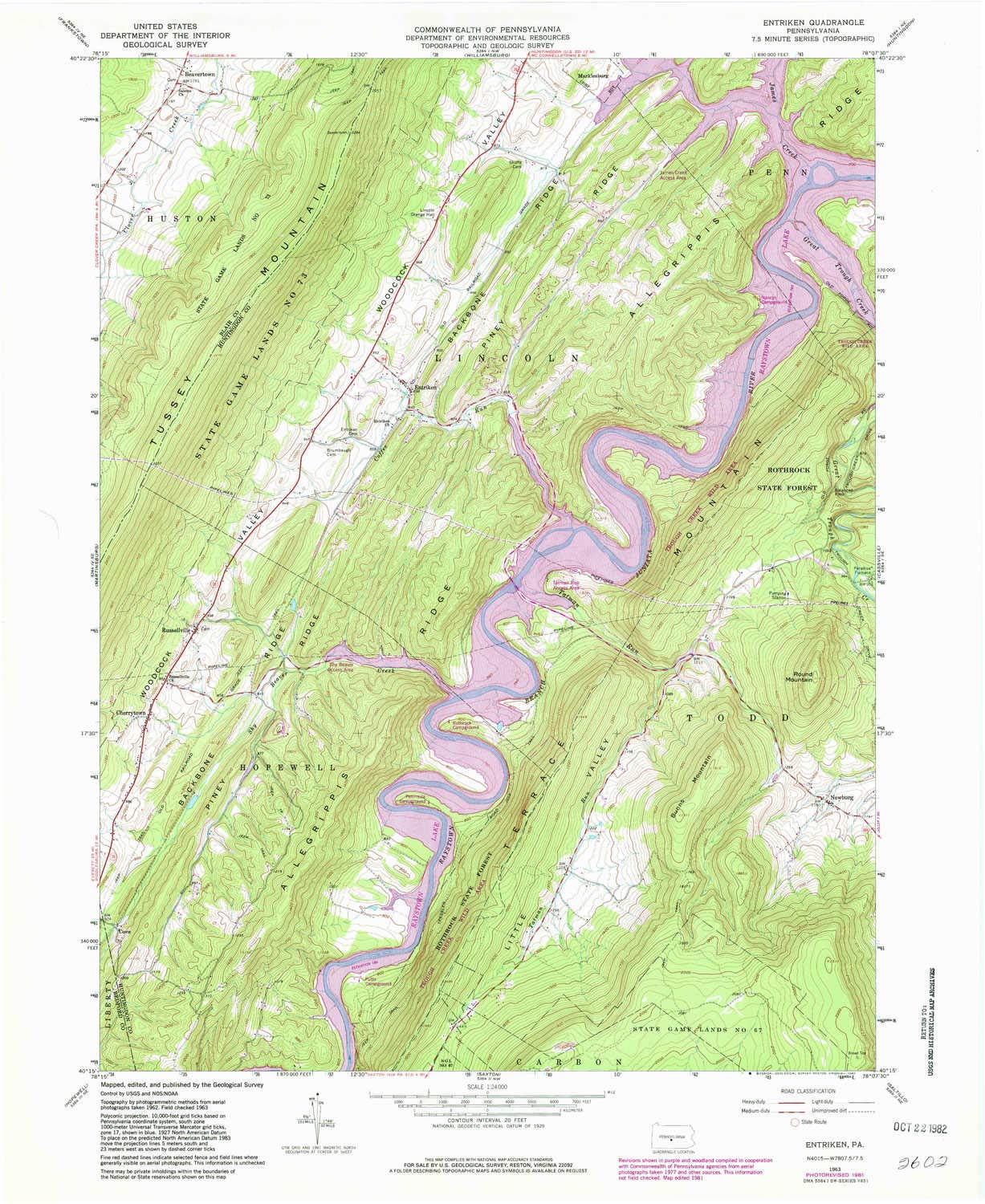 YellowMaps Entriken PA topo map, 1:24000 Scale, 7.5 X 7.5 Minute, Historical, 1963, Updated 1982, 27 x 22 in - Tyvek