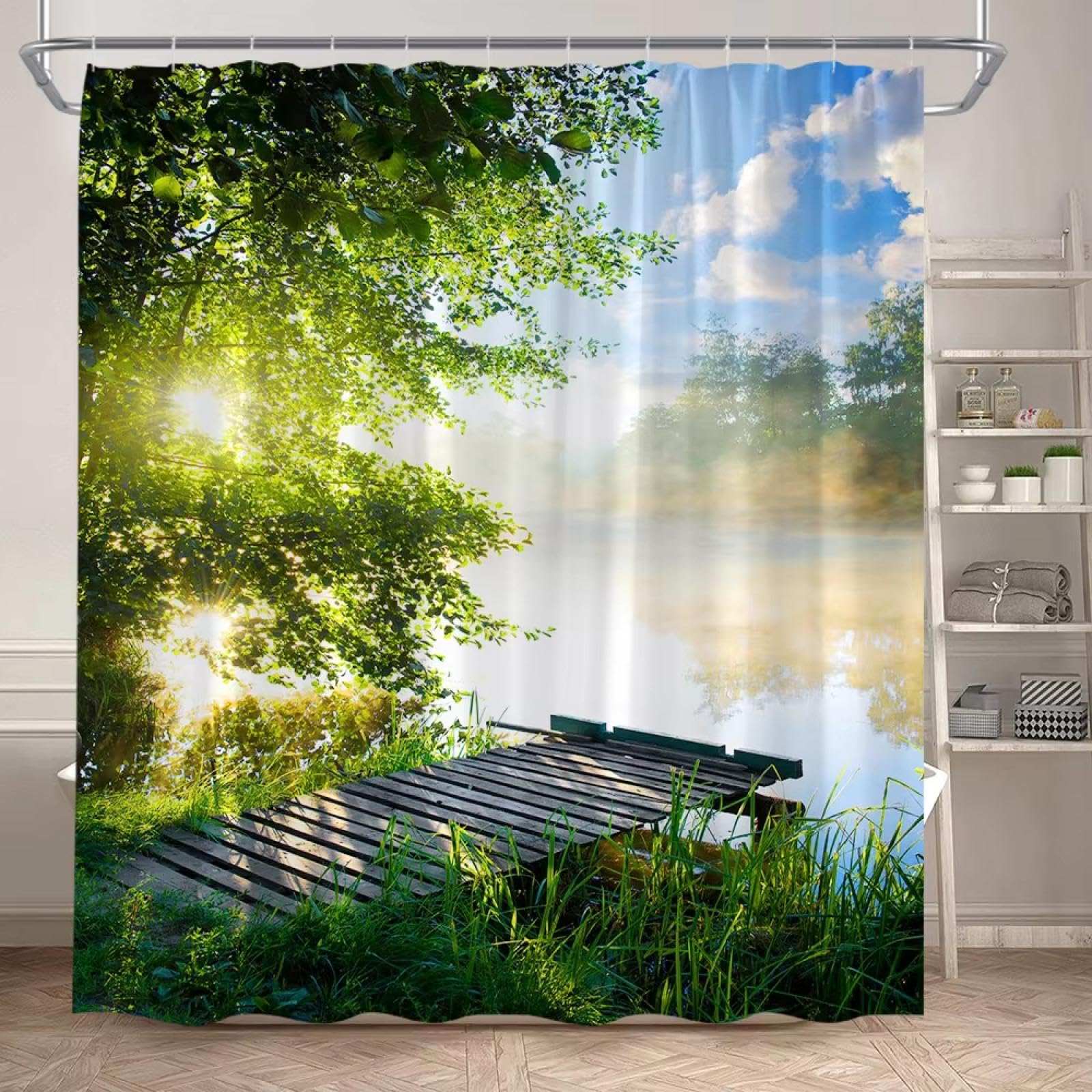 Rideaux de douche jungle rustique imperméable 240x183cm avec crochets inclus anti-moisissure