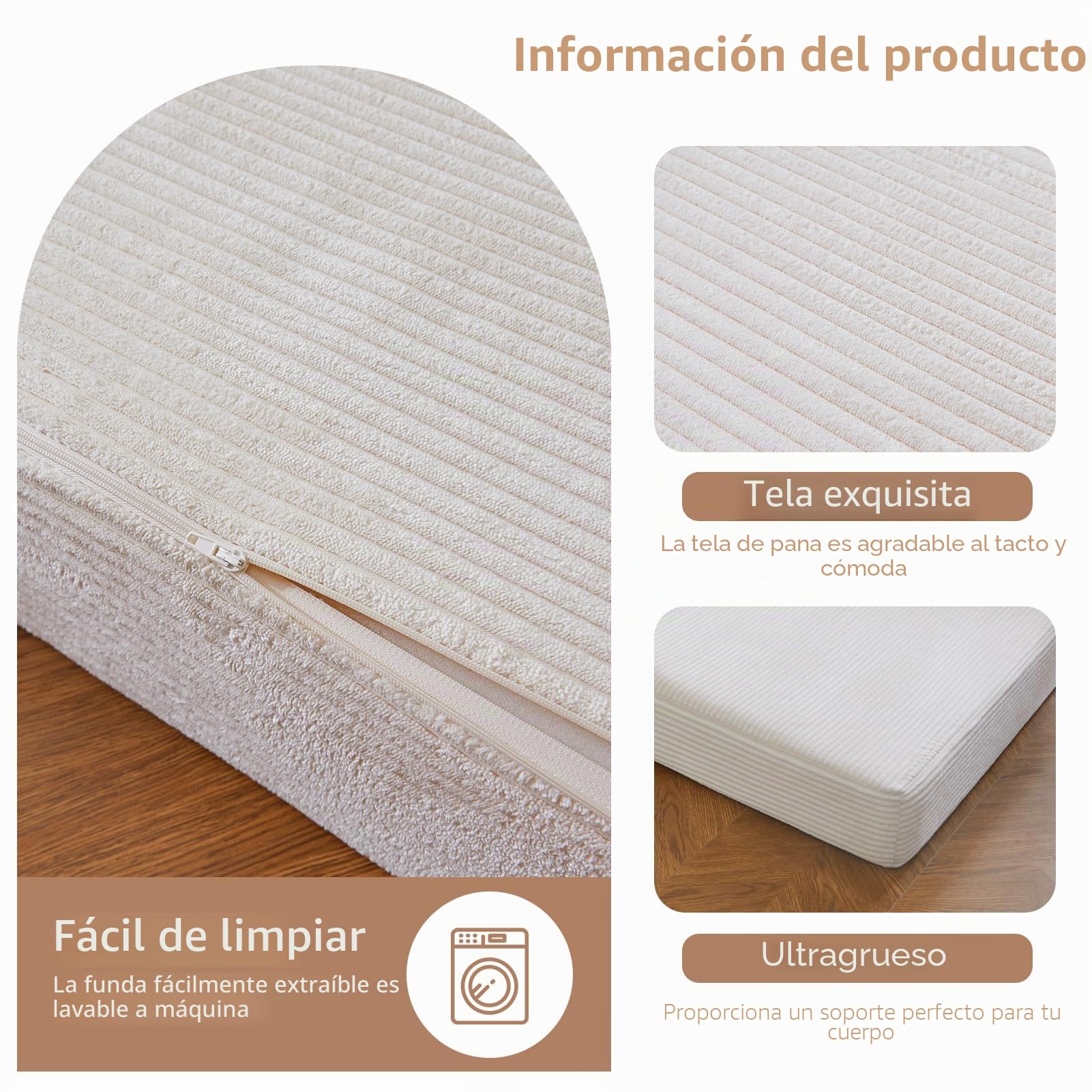 MAXYOYO Colchón Plegable De Cordón De Tres Partes, Colchón Plegable De 15 Cm De Grosor Con Funda Extraíble Y Lavable, Ahorra Espacio Para Dormitorios De Invitados Y Viajes