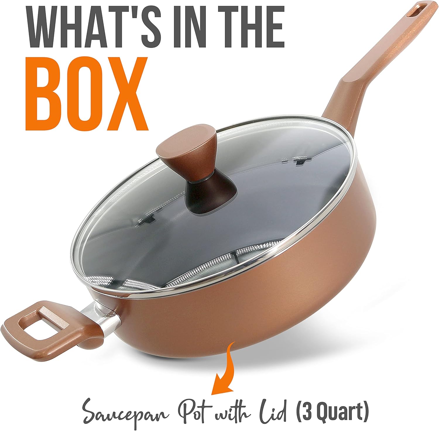 NutriChef Sautepan Pot with Lid - Non-Stick High-Qualified Kitchen Cookware with See-Through Tempered Glass Lids, 3 QT. (Works with Model: NCCWA13BR)