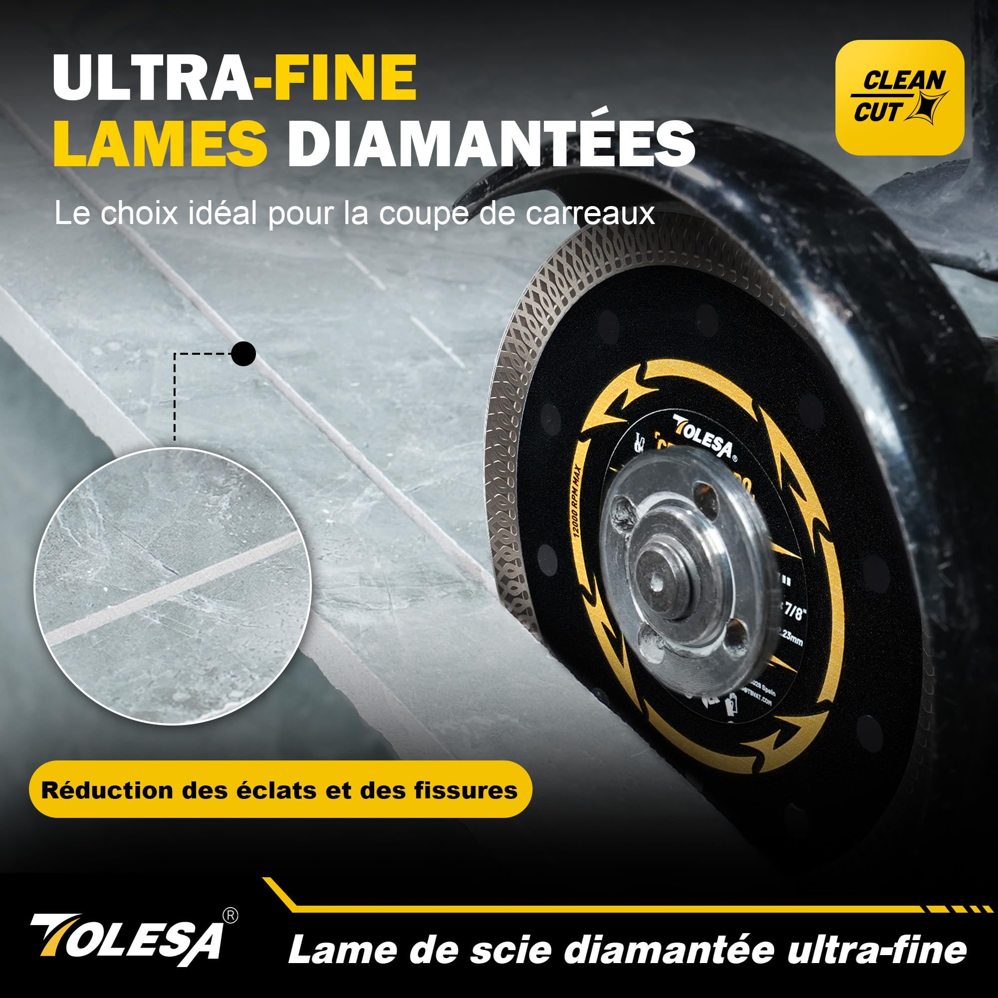 TOLESA Disque Diamant 125 mm, Disque de Coupe Extra Fin pour Carrelage, Céramique, Marbre et Granit, Coupe à Sec ou à l’Eau, Alésage 22,23 mm avec Bagues 20 mm & 16 mm (Lot de 3)