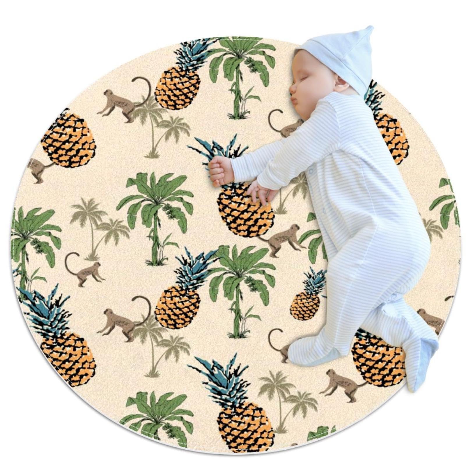 Tapis de salle de bain antidérapant motif singes et ananas sécurisé pour enfants