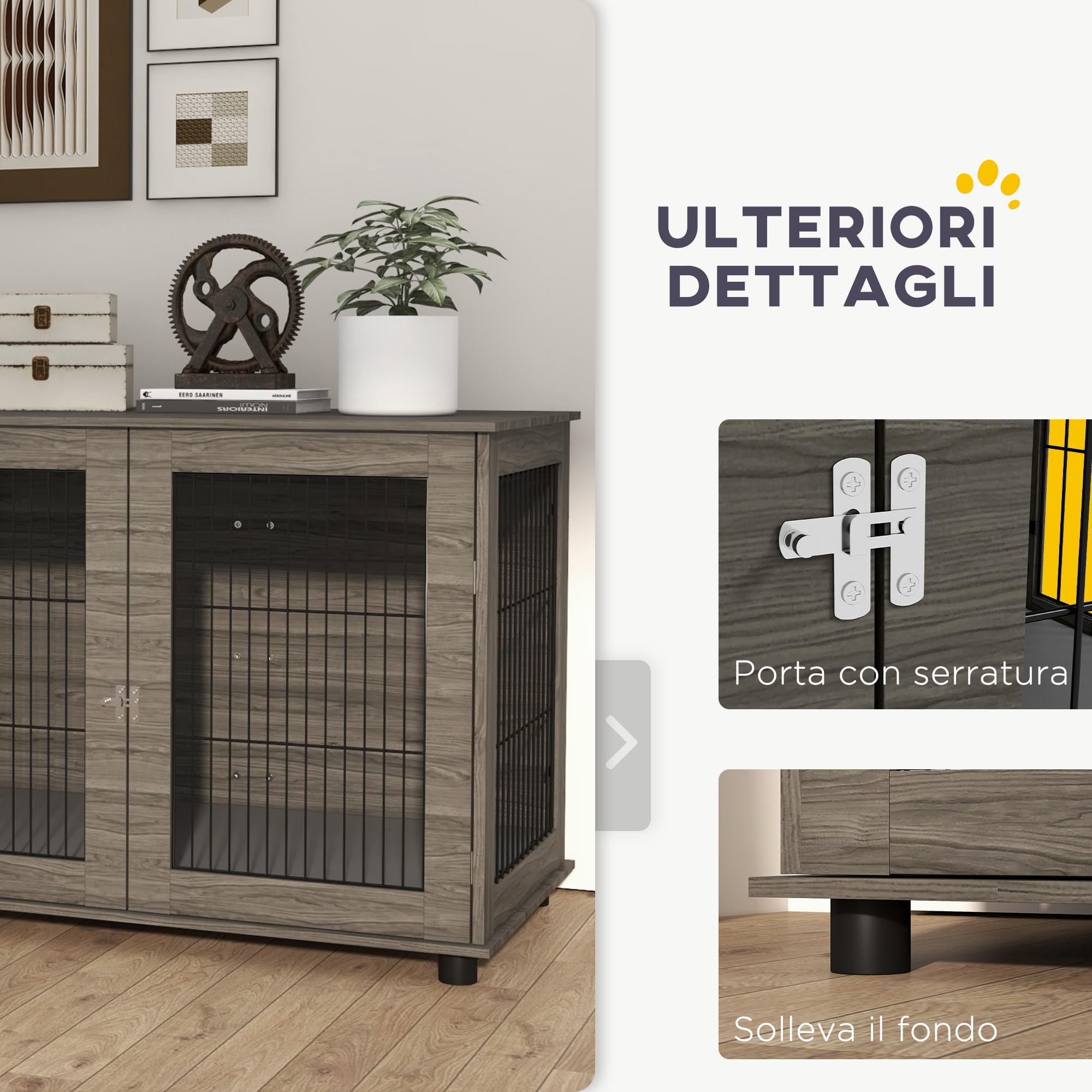 PawHut Gabbia per cani interni fino a 30 kg, 100 x 60 x 73,5 cm, grigio | Tavolino per cani, cuccia per cani, cuscino sfoderabile, porta bloccabile, facile da montare