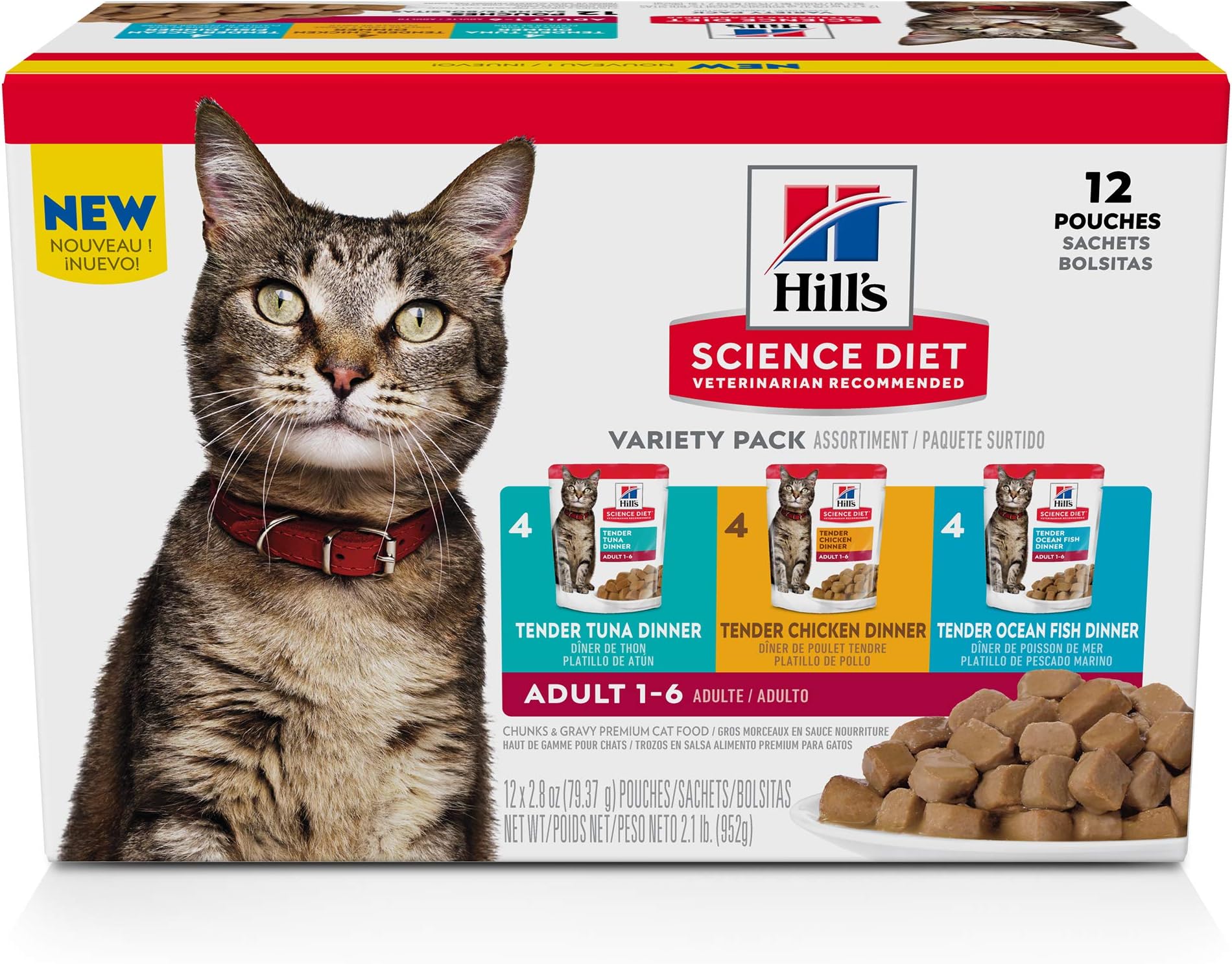 Wet Cat Food Pouches Variety, Adult, 12 Count (Pack of 1)