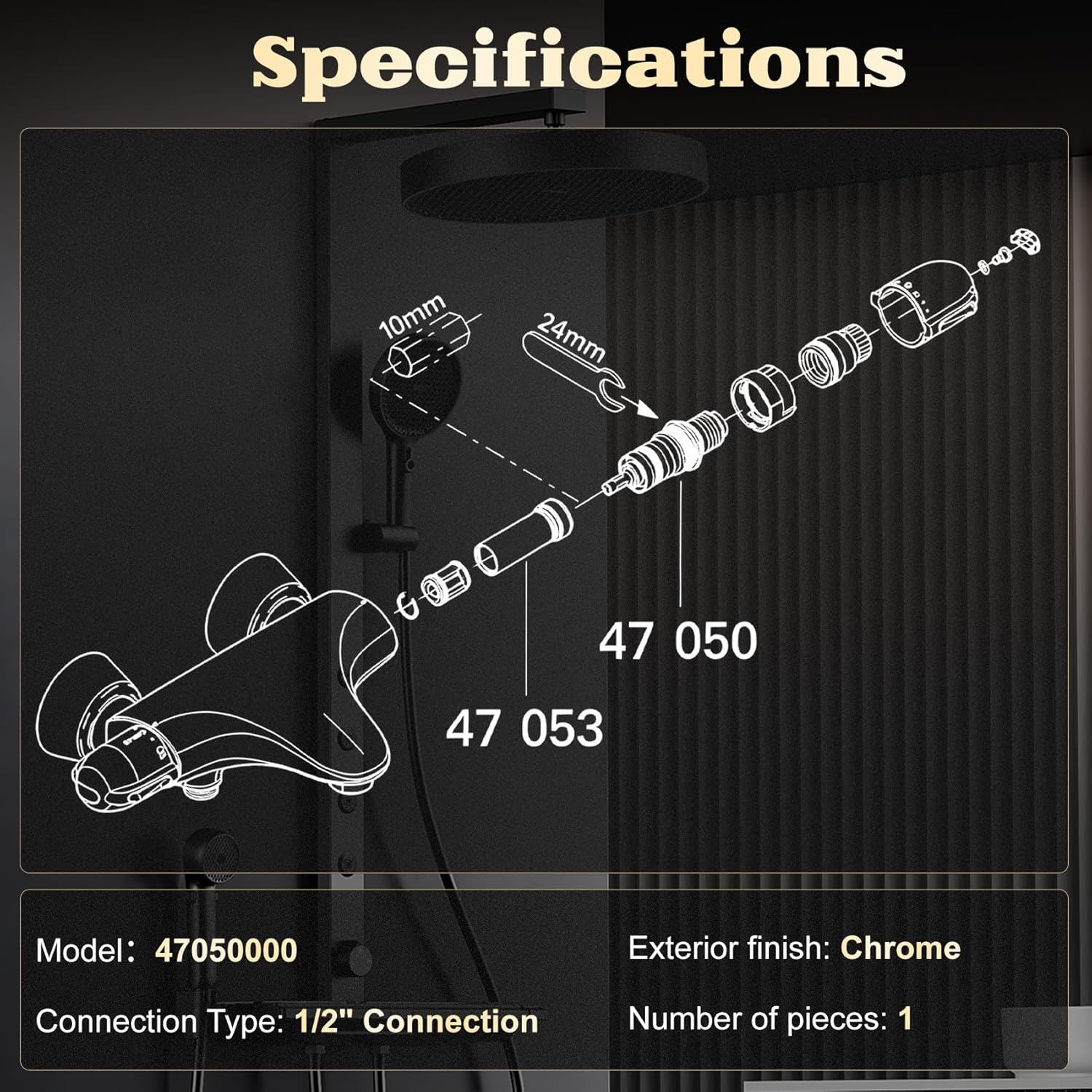 47050000 1/2″ Thermo element Cartridge, Pressure Balance Valve Cartridge Compatible with Grohe Tub and Shower Faucet Model 34122, Precision Temperature Control in the Bathroom, Brass