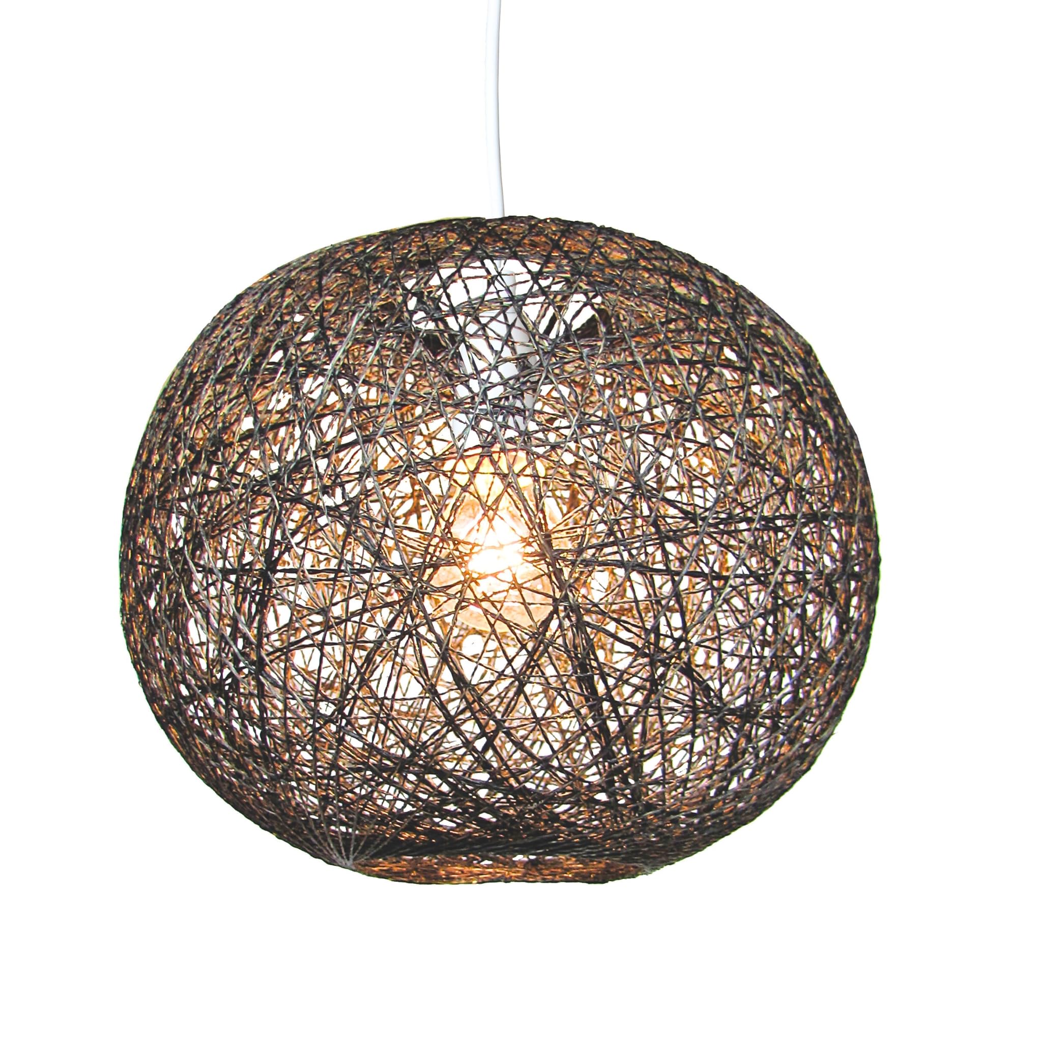 Loxton Lighting Brown Abacca String Ball Lampshade 25Cm – Easyfit Lightweight Globe Pendant Shade, Natural Woven Design, Fits Bc/B22 & Es/E27 Ceiling Fittings
