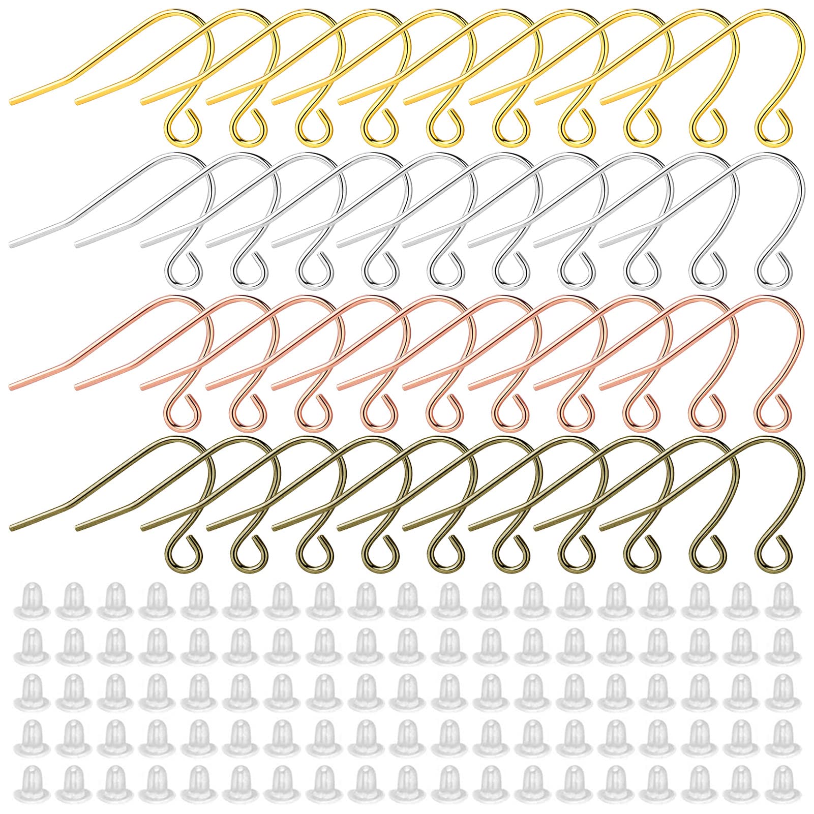 800pcs Earring Hooks for Jewelry Making,Includes 400pcs Hypoallergenic Earring Hooks and 400pcs Earrings Backs,French Ear Wires for Women DIY Craft(4 Colors)