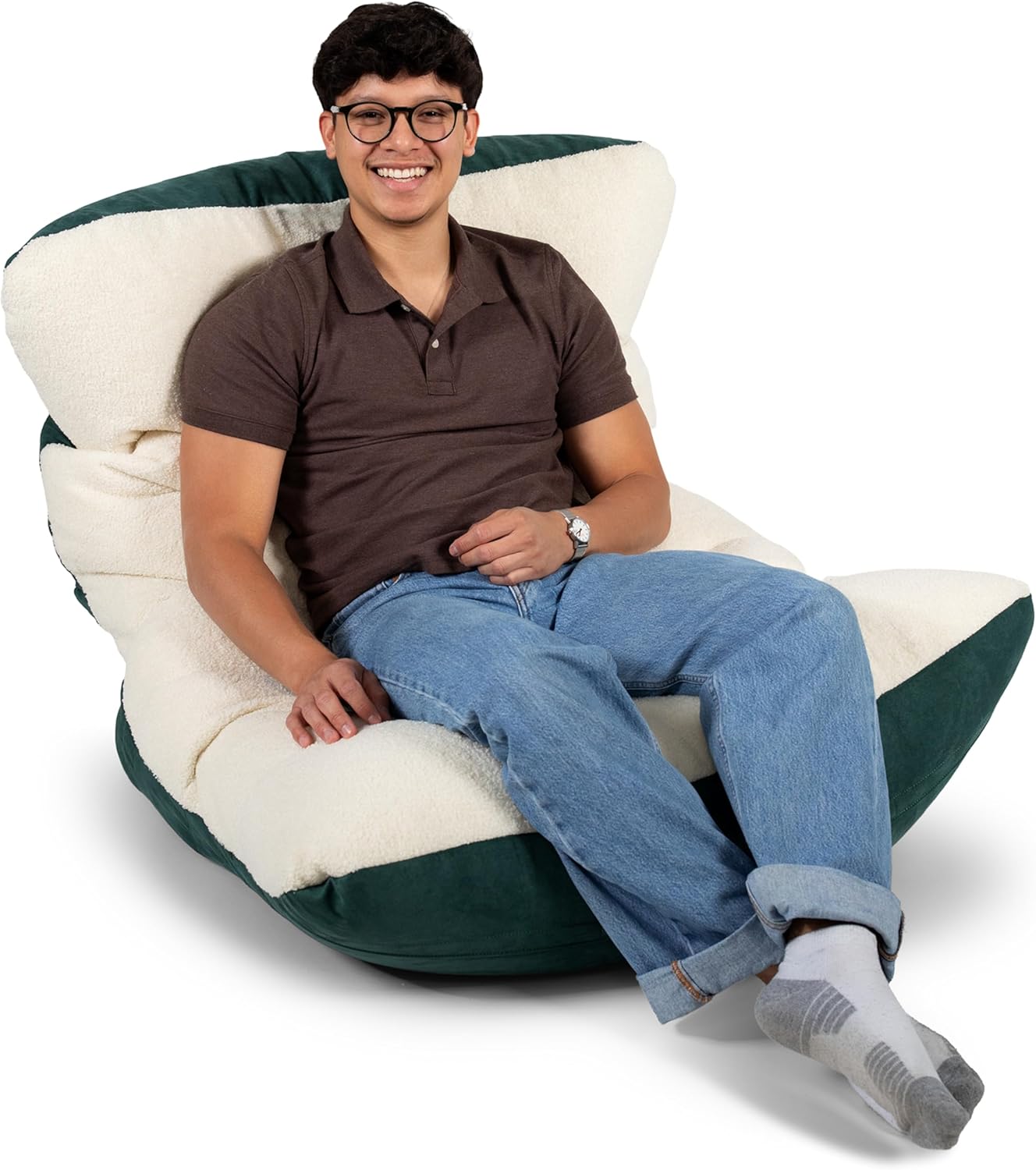Big Joe Roma Gaming Bean Bag Chair for Kids, Teens, Adults, Soft Oat Sherpa and Sage, Vegan Suede, 3 Foot Lightweight Refillable