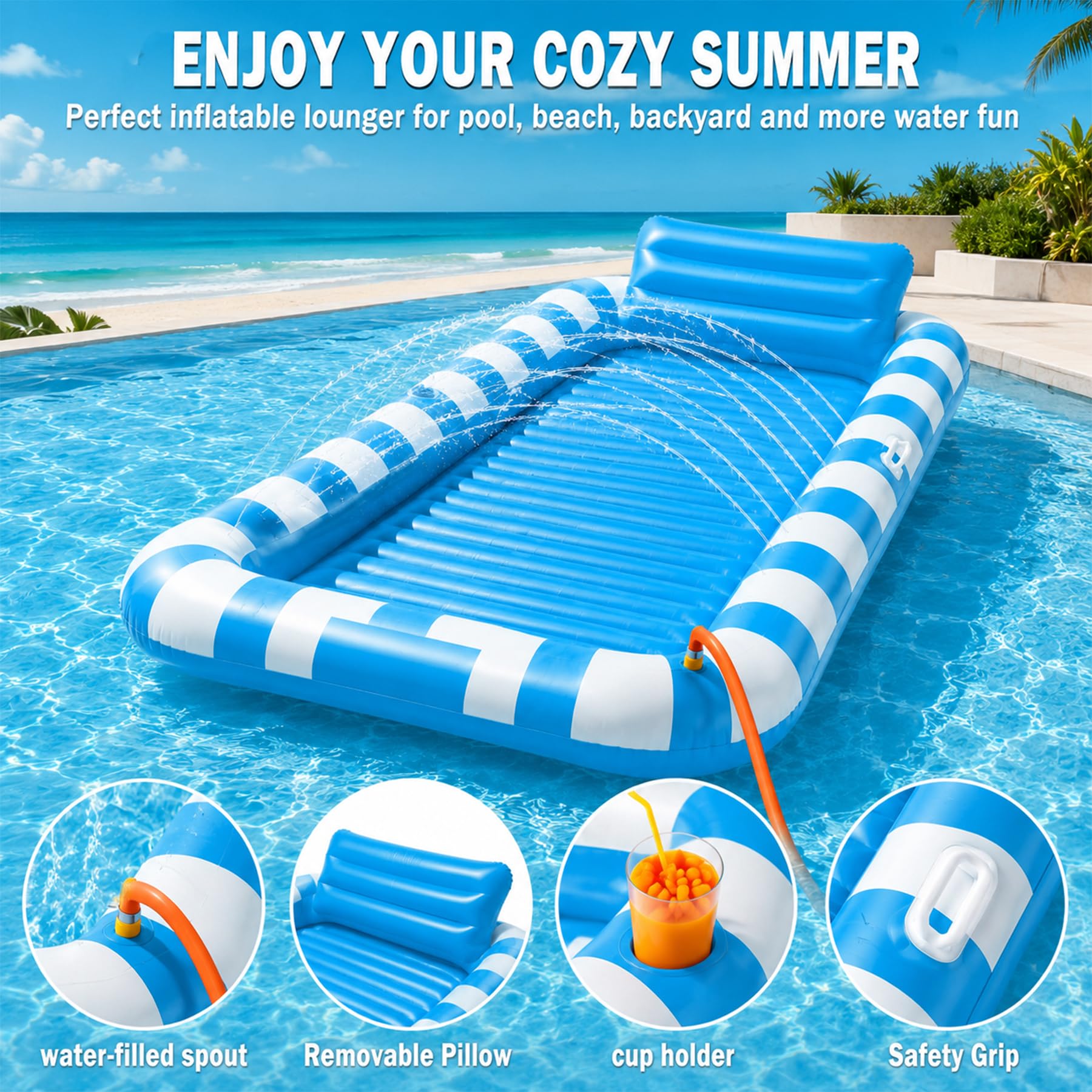 Luftmatratze 200x125CM Pool Erwachsene Outdoor Aufblasbar mit Eingebautem Sprinkler