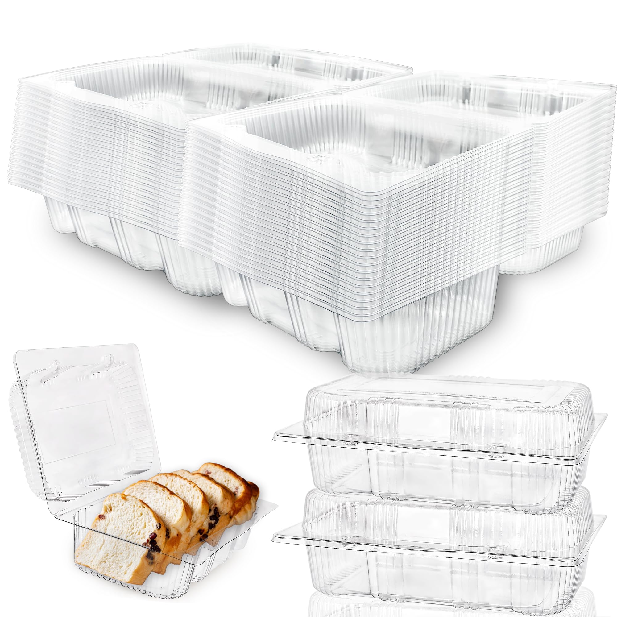 Drayear 80 Pcs 7.2 x 4.9 x 2.5 Inch Clear Hinged Food Container Clam Shell Containers Take Out Loaf Containers with Lids for Desserts Cake Sandwich Salad Fruits Vegetables