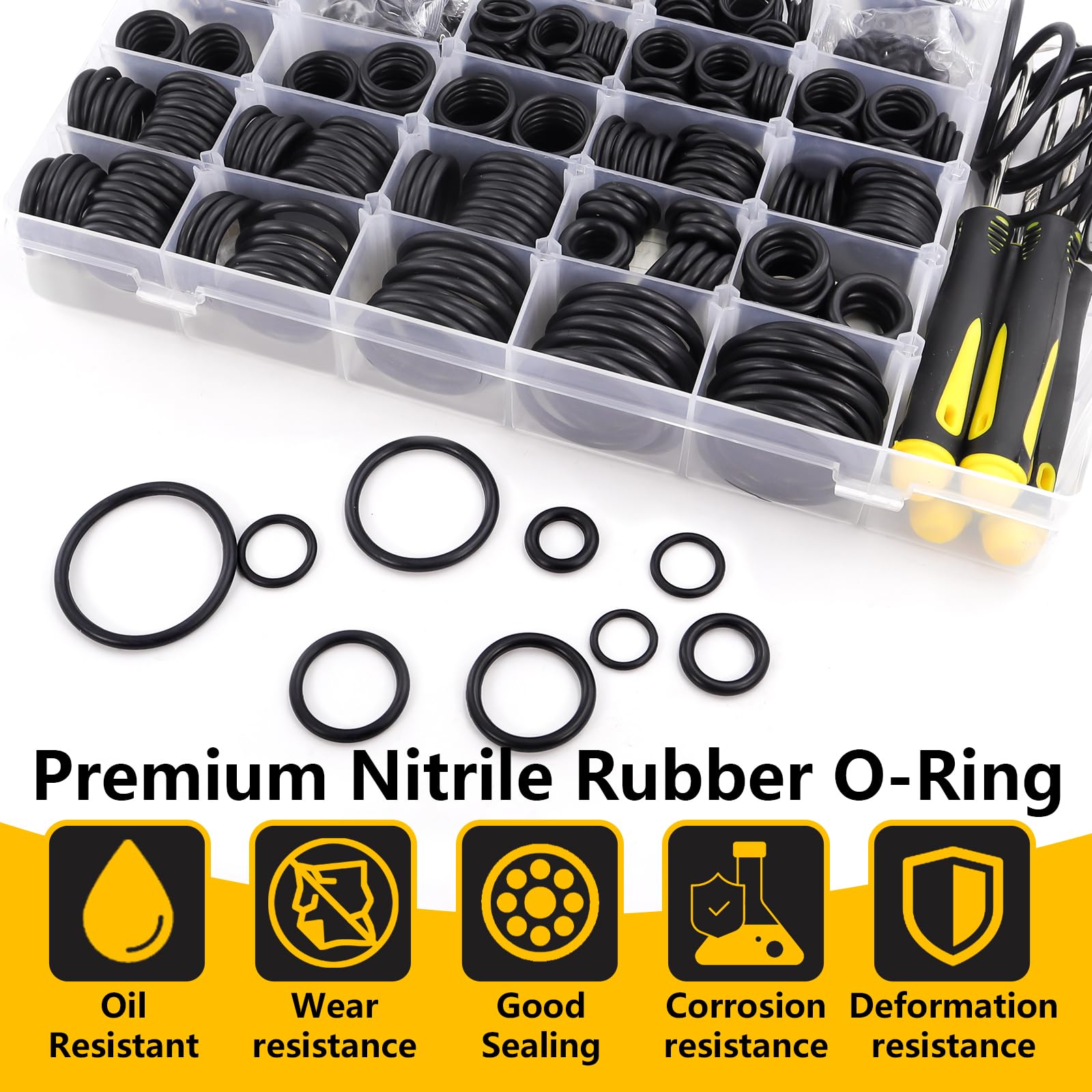 Kit assortito di 1540 anelli O-Ring con 4 strumenti per grimaldelli e ganci, 32 misure, in gomma nitrilica, kit per idropulitrice, riparazione automobilistica, industriale, idraulico