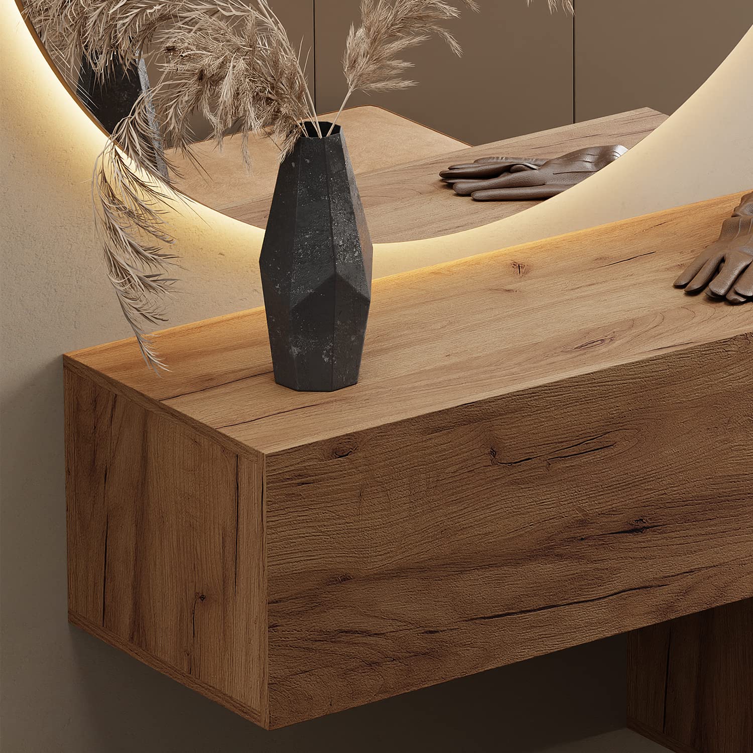 Planetmöbel - Mobiletto contenitore compatto per corridoio/ingresso, 1 x 100 cm, con sportello, installazione a parete o pavimento, 37,8 x 100 x 32,5 cm (P x L x A), rovere oro