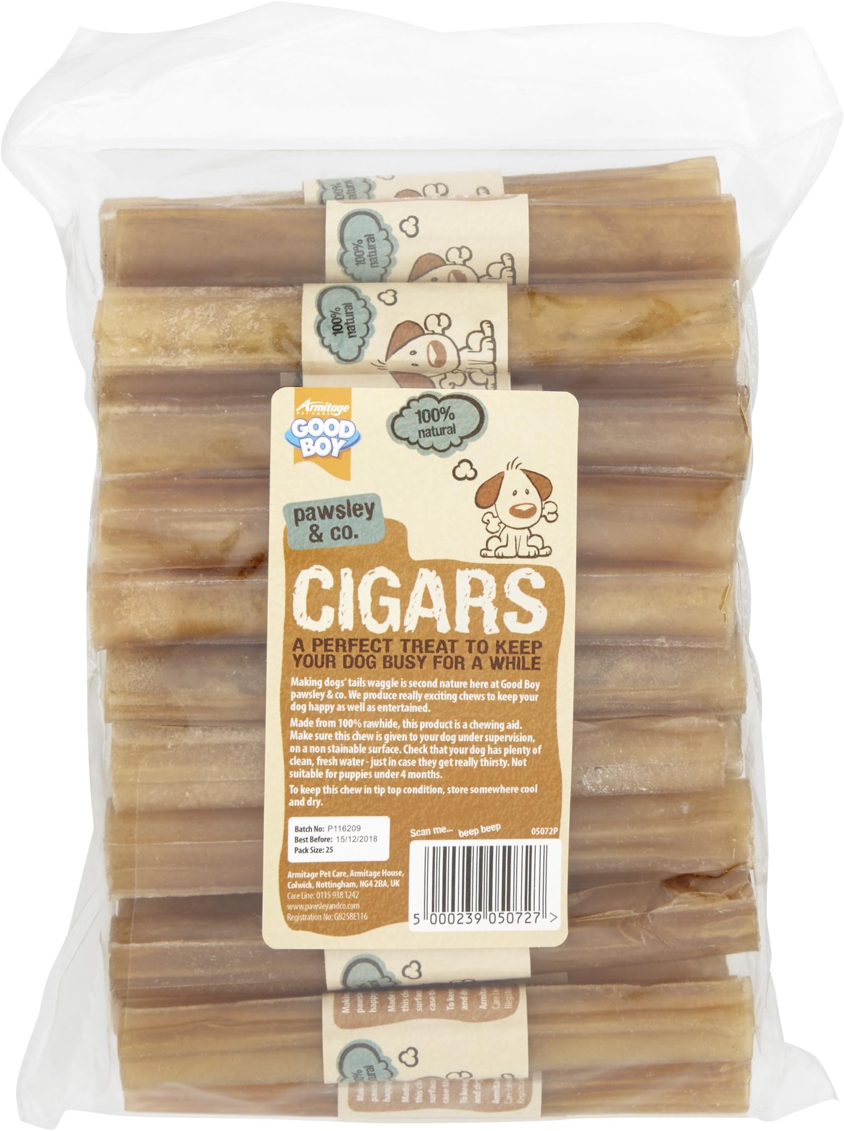 Good Boy - Rawhide Cigars - Dog Chews - Made From 100 Percent Natural Hide - Pack of 25 - Dog Treats Natural