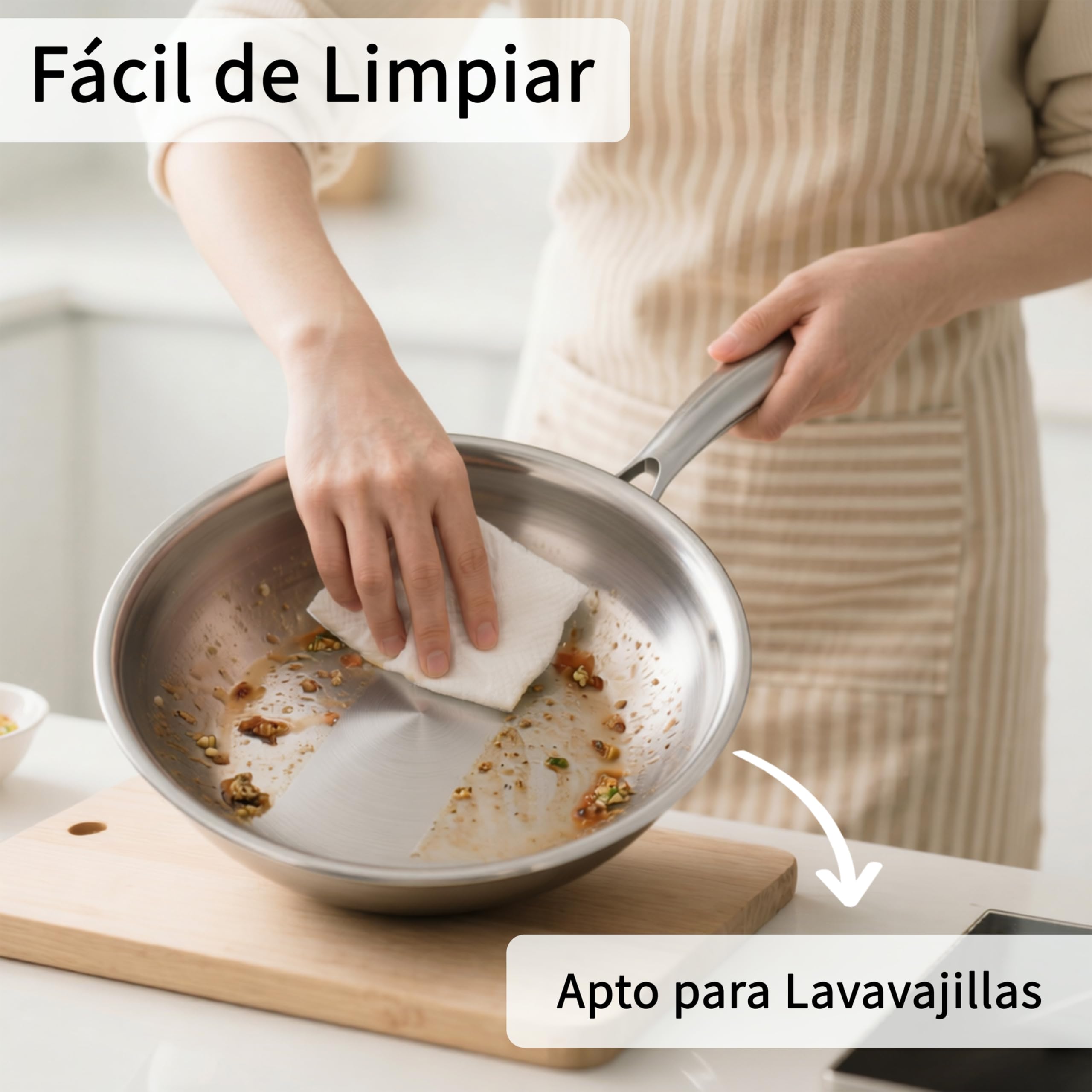 Sarten tricapa triply Natural,Sin Revestimiento,inducción y horno hasta max. 400 °C，Sartén de Acero Inoxidable Apta Inducción, Acero Inoxidable Cromargan (30CM q1)