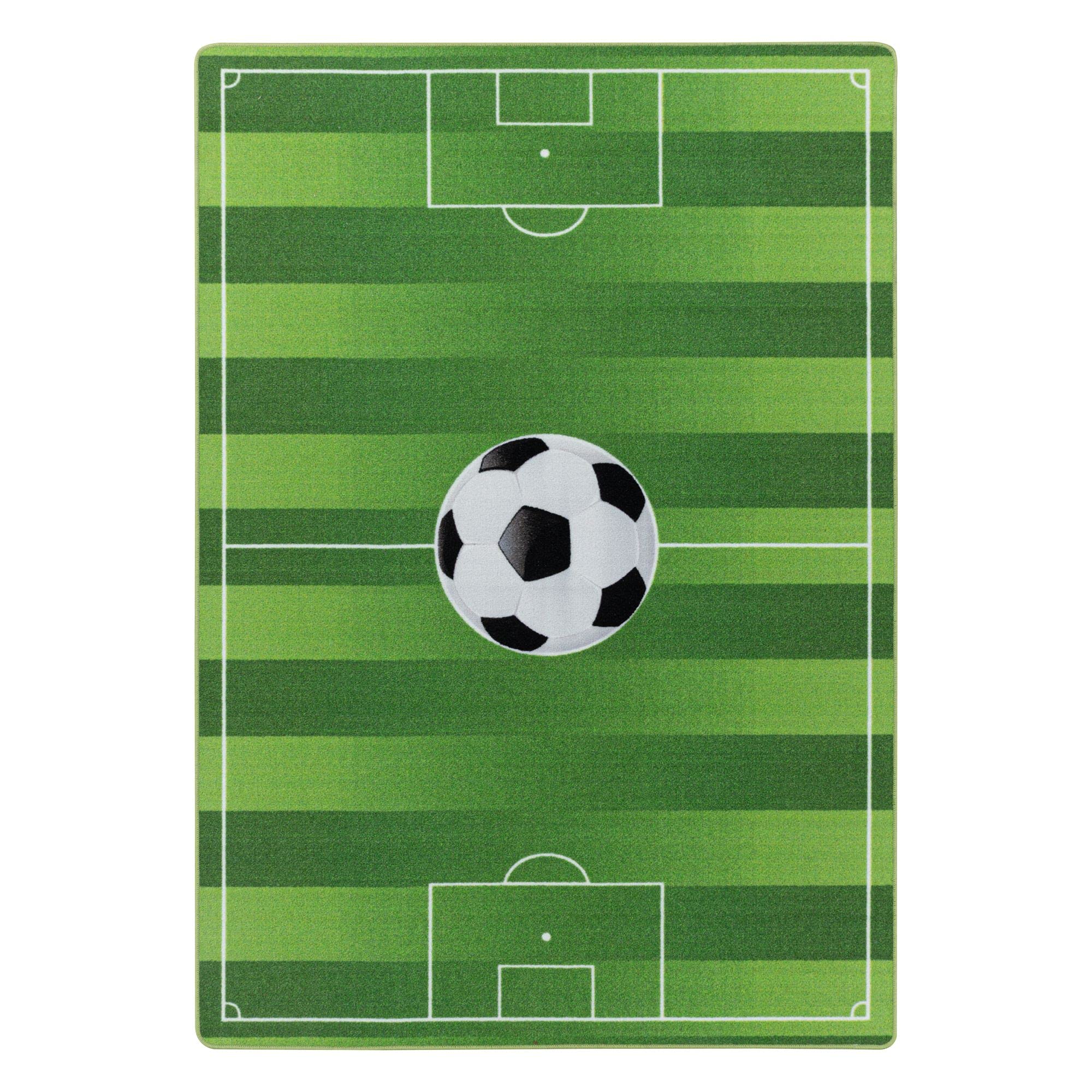 Carpetsale24 Kinderteppich Grün 140x200 cm Fußballstadion-Design Modern rutschfest Waschbar Pflegeleicht Extra Weich Antiallergen Babyteppich Kinderzimmer Jungen Mädchen