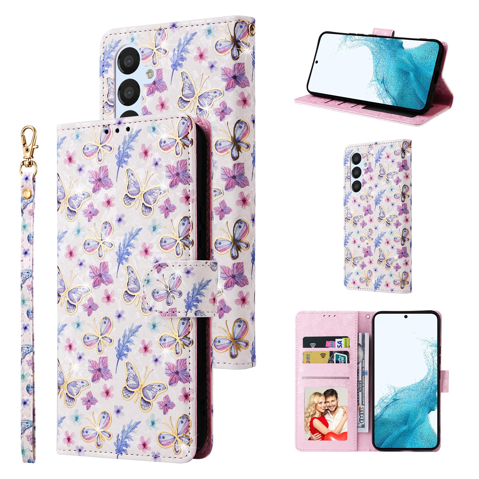 UEEBAI Wallet Case for Samsung Galaxy A36 5G, PU Leather Phone Cover Kickstand RFID Blocking Flip Case Card Slots Wrist Strap Relief Engraved Pattern