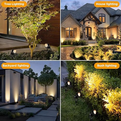 Miniatura 6 de OurLeeme Focos para exteriores, 8 W, del anochecer al amanecer, luces eléctricas de bajo voltaje para paisaje, foco enchufable con estaca, foco de