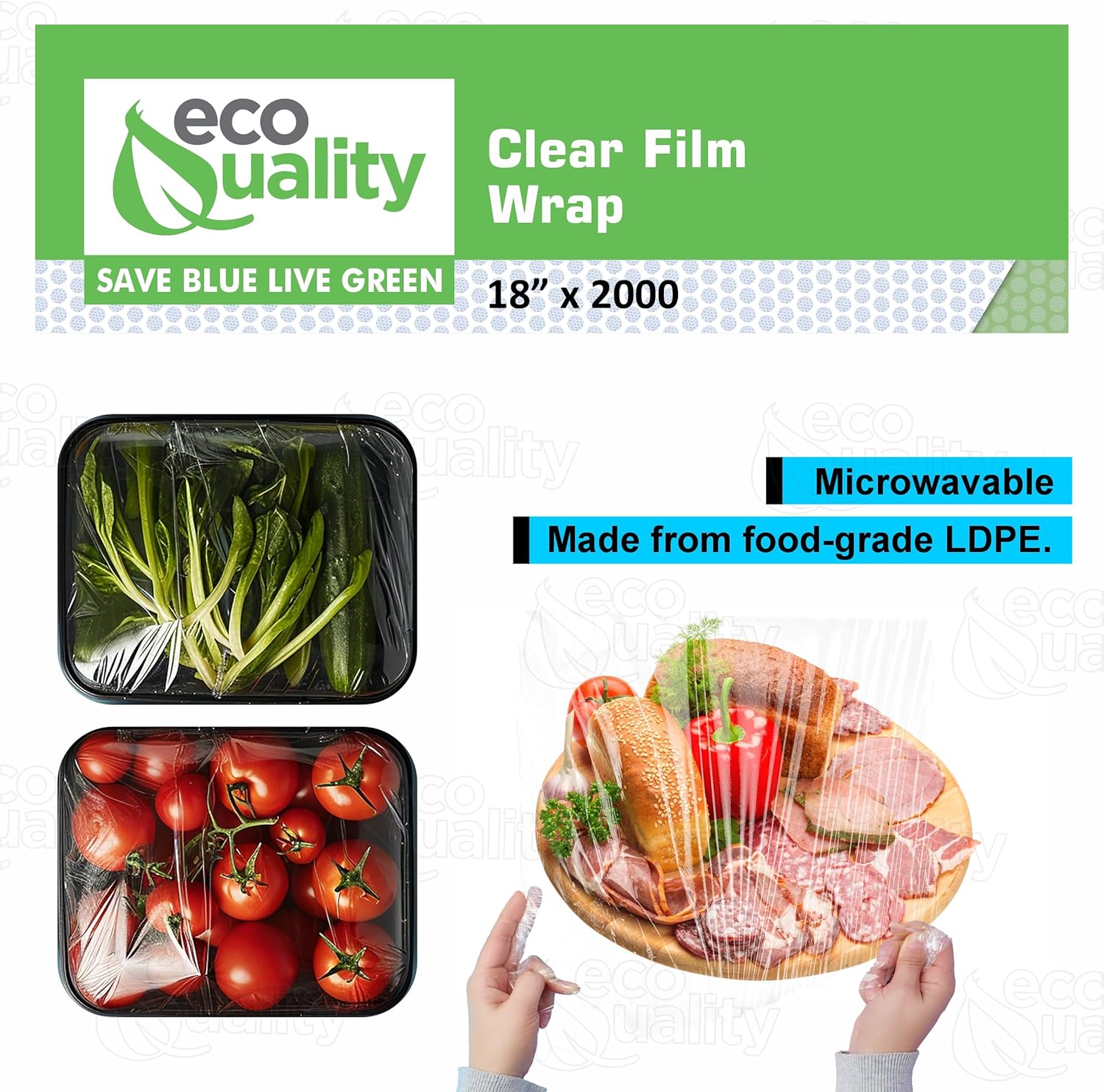 18" x 2000FT Clear Cling PE Food Wrap, Plastic Cling Wrap with Dispenser Cutter Box - BPA Free, Food Safe, Plastic Film Roll, Microwave & Freezer Safe Stretch Wrap for Food Service & Home Use (1)