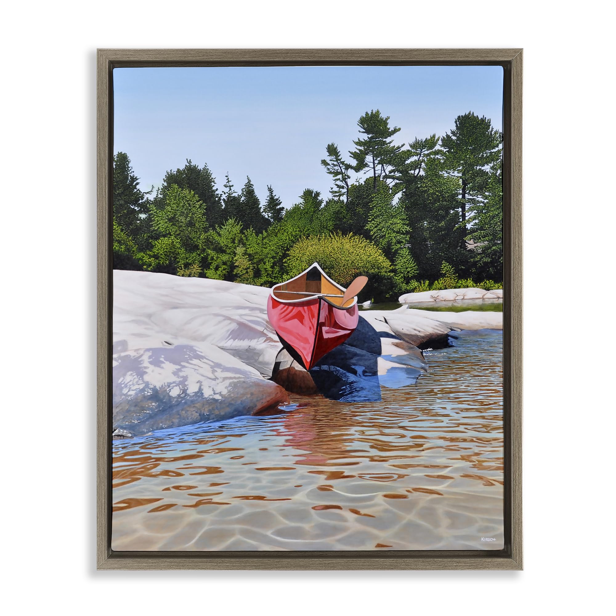 Stupell Industries Montalcino Elm (Textured) 'Canoe At Water's Edge', Floating Frame Canvas Art, Brown, 17 X 21 Inches, Easy To Hang And Sturdy, Made In Usa, By Kenneth M Kirsch